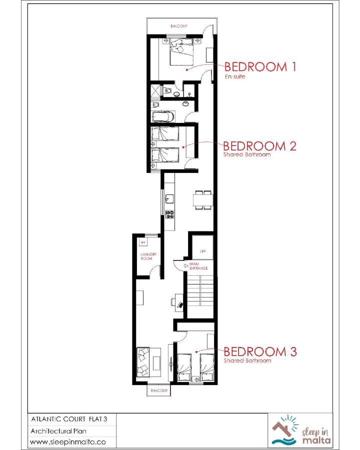 F3 Room 3, Private Room Two Single Beds Shared Bathroom Msida Bagian luar foto
